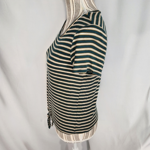 American Eagle Green Orange White Striped Short Sleeve Tie Front Hem Top Medium - Picture 4 of 9